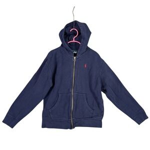 Polo‎ Ralph Lauren Hoodie Boys Medium Blue Youth Hooded Sweatshirt Full Zip Up